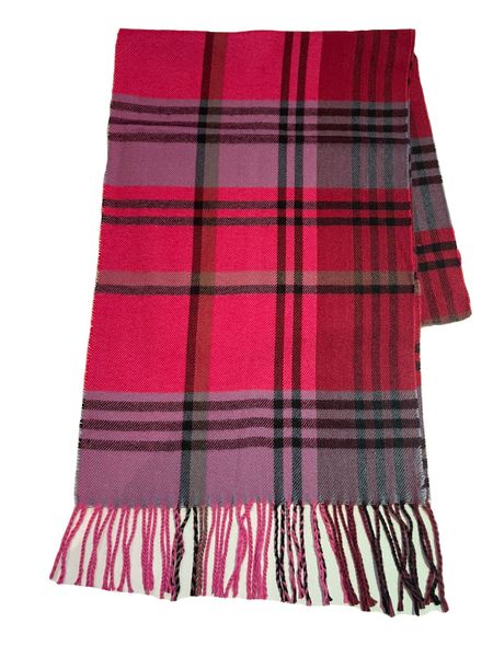 Men's Checked Scarf Cashmere with Tassels - Red/Purple