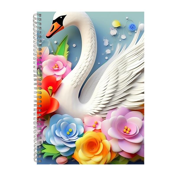 3D White Swan Colorful Rainbow Floral Notebook Gift Idea Notepad Pad 107
