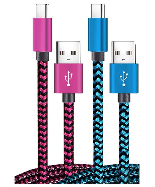 2Pcs Ultra USB Type-C Cables Fast Charging Long Android Phone Data Cable