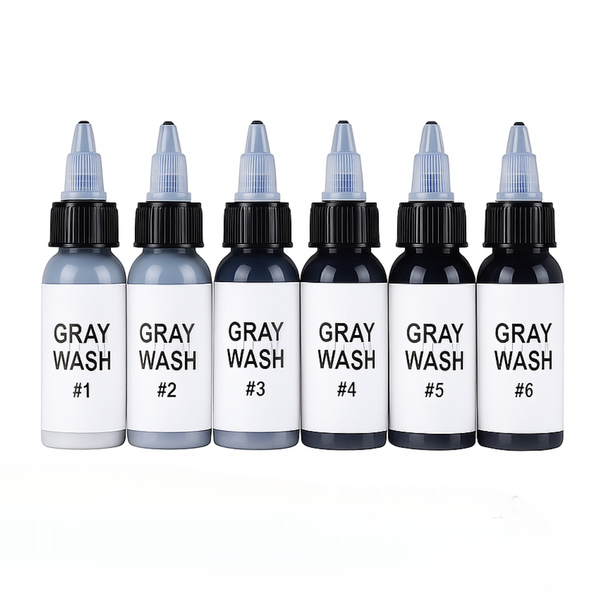 Gray Set Tattoo Inks - 6 x 30ml Black &amp; Gray Shading Kit