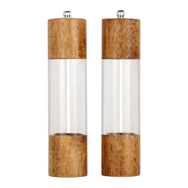 2 Pack - Wooden &amp; Acrylic Salt and Pepper Grinder Set - Multicolor