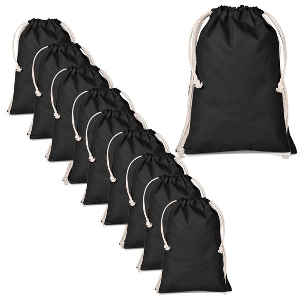 Black Natural Cotton Drawstring Bag (Pack of 10)