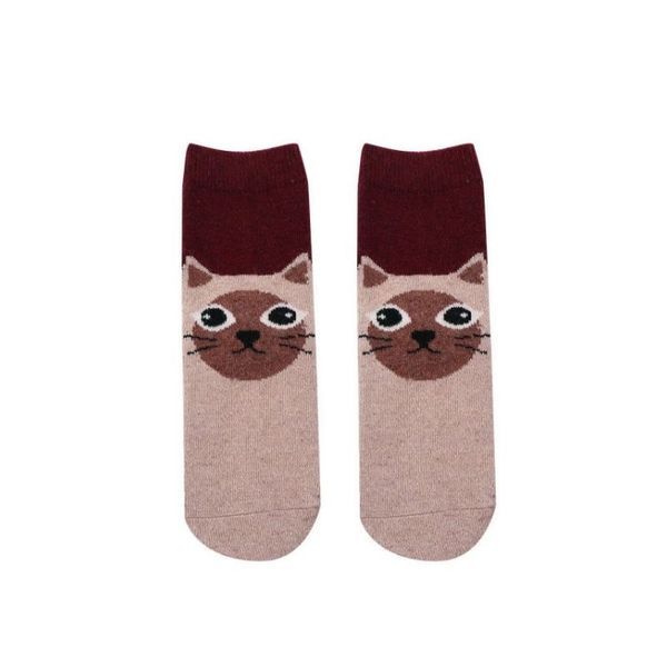 SoGood-Candy - Socks - Burgundy &amp; Beige Kitty