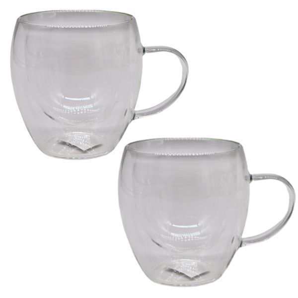 2 Pack Double Wall Glass Coffee Mug 250ml