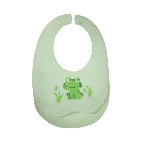 3 Pack - Frog Cartoon Print Silicone Baby Feeding Bib - Green