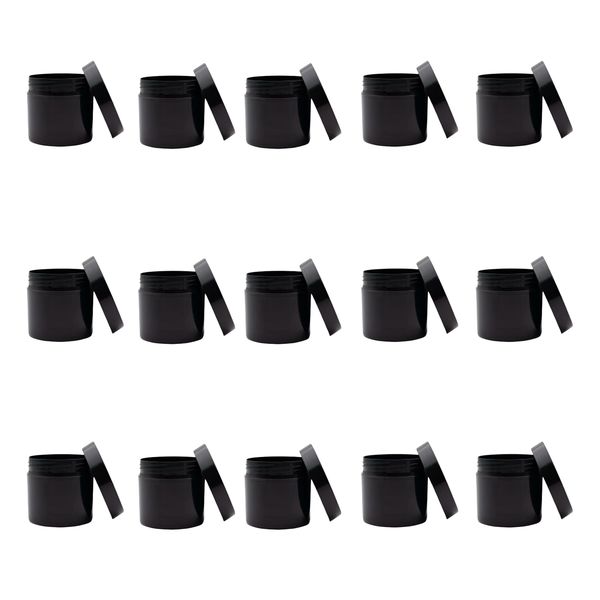 15 Pack Black Plastic Refillable Tubs with Lids - 50g