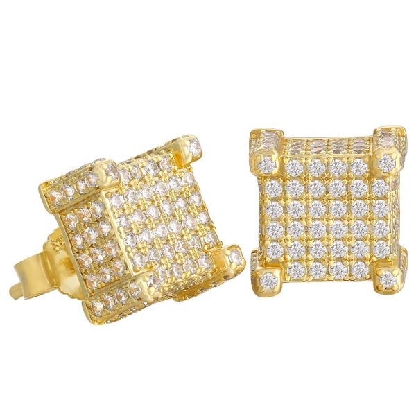 Gold Iced-Out Box Style 925 Sterling Silver Stud Earrings for Men