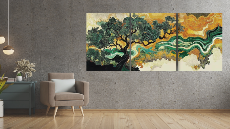 Orange and Green Colour Abstract Tree Wall Art