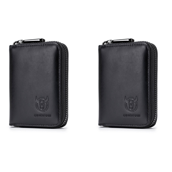 Bullcaptain Leather Men Wallet Card Pack Zipper Card Bag Black