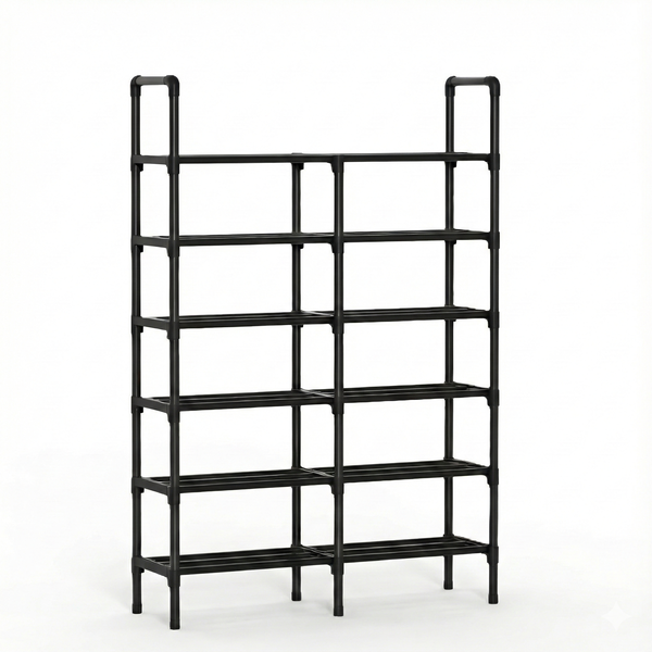 2 Row Vertical Metal Shoe Rack with 6 Tiers for Entryway - Black