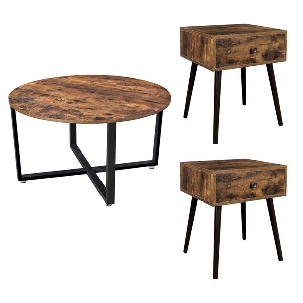 Bragg Boston Round Coffee Table with Set of 2 Bragg Hobart Side End Tables