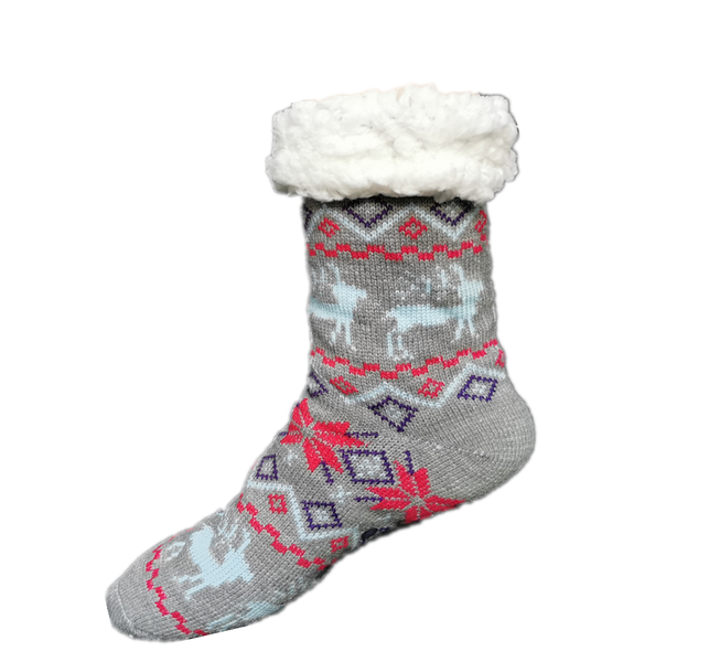 Oslo Polar Thermal Winter Socks Fleece lined Slipper Socks - F Grey