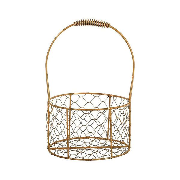 Metal Wedding Basket with Handle Flower Girl Basket Gold Decorated Basket