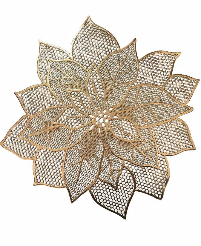 Set of 6 Gold Metallic Vinyl Flower Placemats Laminated Plastic Table ...