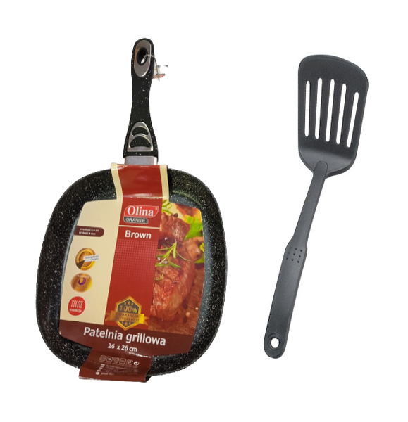 Olina Premium Quality 26cm Granite Stone Non Stick Pan + Lifter