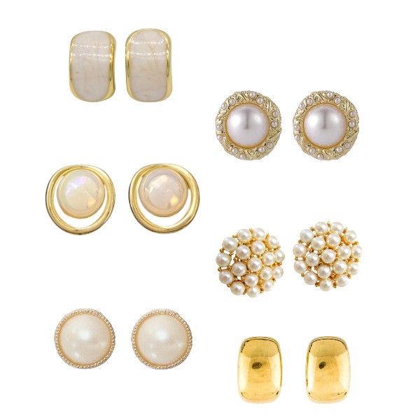 6 Pairs - Chic Stud Earrings With Rhinestone Inlays &amp; Pearl Accents - gold