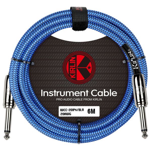 Kirlin 6M Woven Instrument Cable 1/4" Mono Plug - 1/4" Mono Plug - Blue