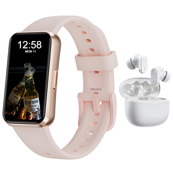 Pink Smartwatch with Touch Control Earphones-Fitness Tracker Women Gift Set