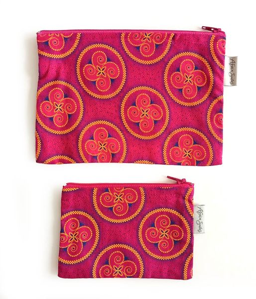 2 Piece ShweShwe Pink Twirl Handbag Organiser/Fabric Money Pouch Set