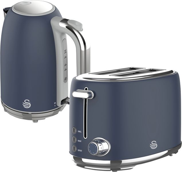Swan Retro Stainless Steel Oceanic 2 Slice Toaster &amp; Kettle Breakfast Pack