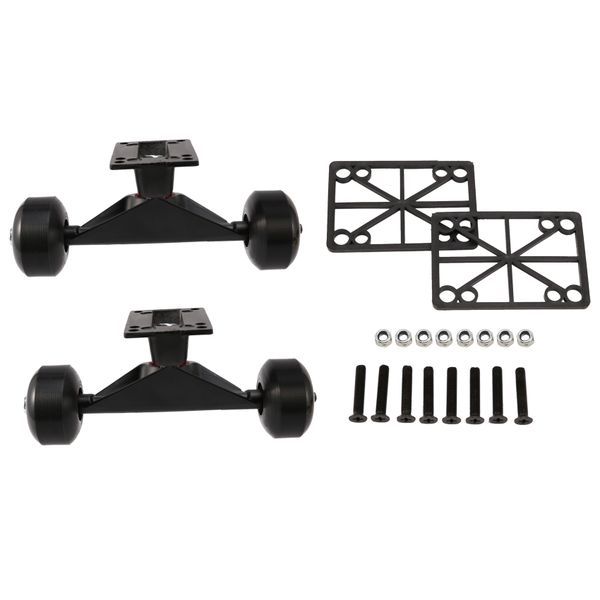 2 Sets Skate Board Wheels Aluminum Alloy Skateboard Rubber Black