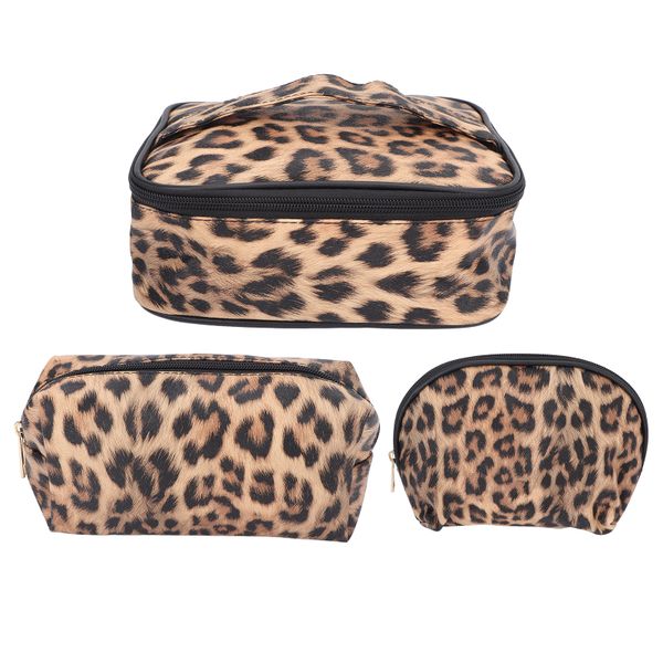 3Piece Makeup Cosmetic Storage Bag PU Leather Waterproof Zipper Closure