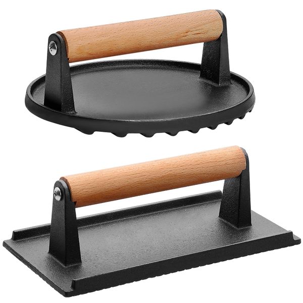 Heavy-Duty Cast Iron Grill Press Set with Wood Handle