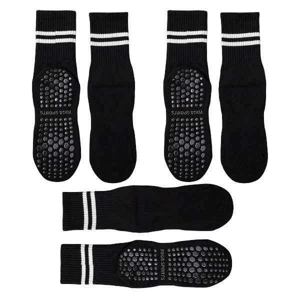 Moisture-Absorbent Calf Length Yoga Socks With Non-Slip Grip - Black - 3 Pairs