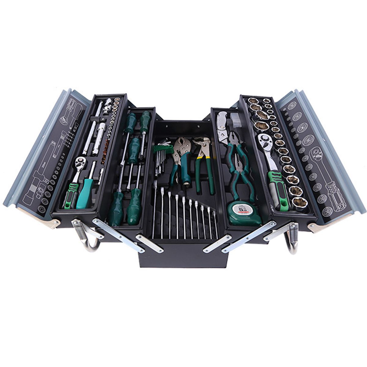 85 Piece Car Repair Tool Box Full Set of Iron Box, Hardware Tools, Black