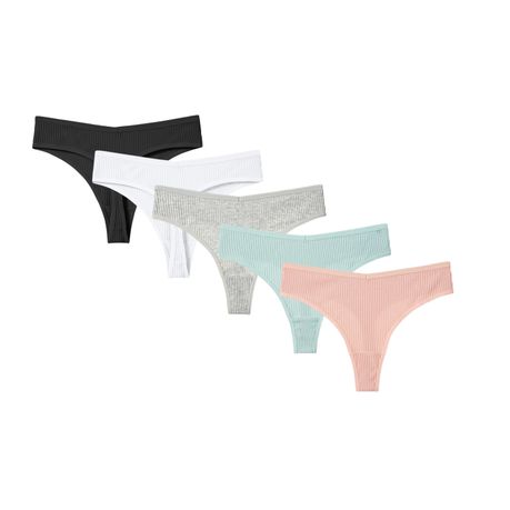 5 Pack Thongs for Women Cotton Underwear G-string Sexy Panties V-Shaped Image