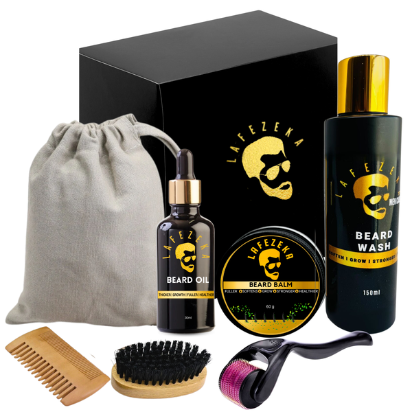 Lafezeka - Beard Growth Kit with Wood Brush &amp; Comb For Men Gift Set