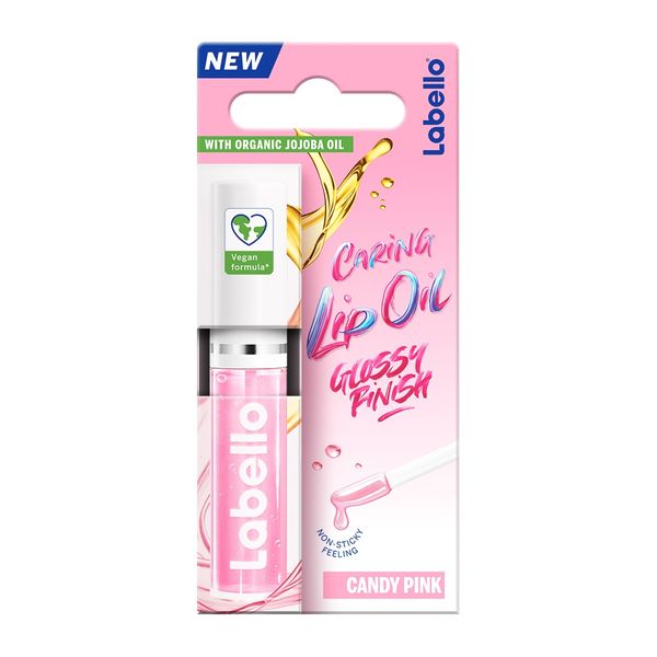 Labello Caring Lip Oil with Organic Jojoba Oil, Candy Pink, 5.5ml