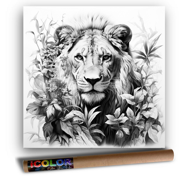 iColor Large Colouring Poster FINE ART LEAFY LION