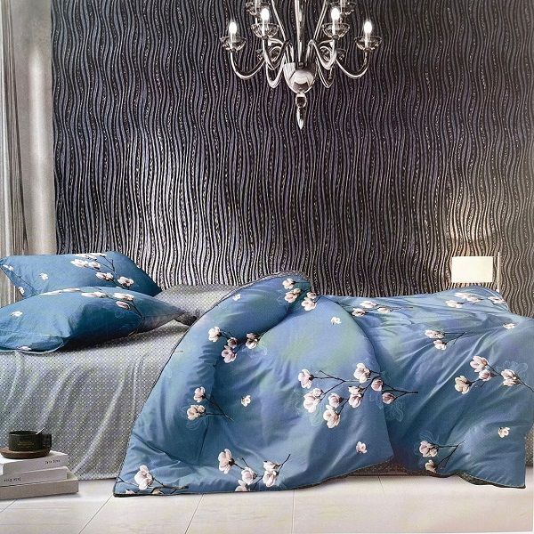Soft Touch Embellished Six Pc's Duvet Cover Set Navy &amp; Grey -King