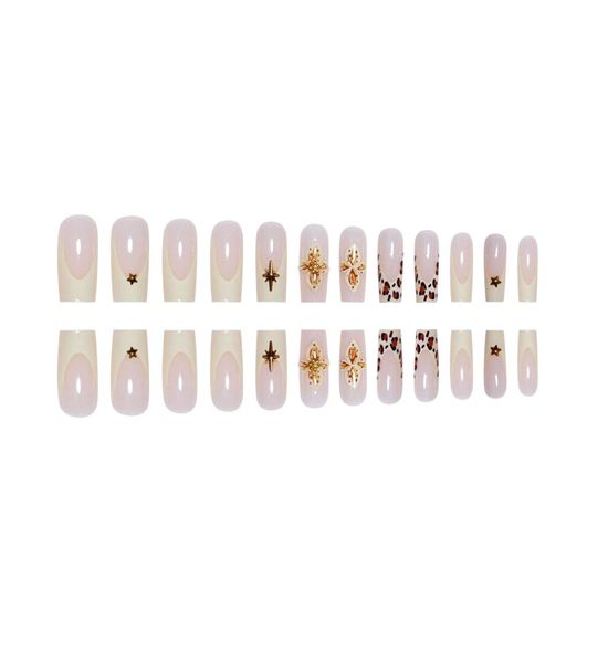 24 Piece - Nude French Tip Square Nails With Starry Accents - Multicolour