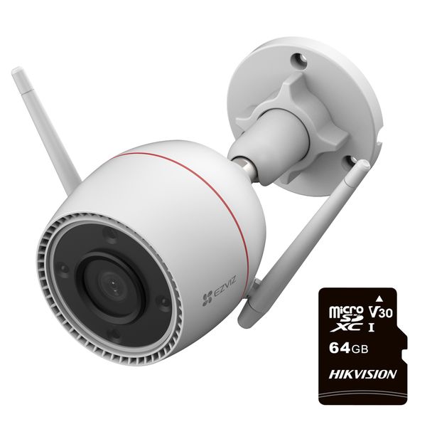 EZVIZ OutPro 2K AI WiFi Security Camera &amp; Hikvision 64GB Micro SD Card