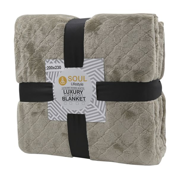Soul Lifestyle Luxury Super Plush Jacquard Blanket Throw Khaki
