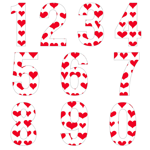 TrendSpire Wheelie Bin Numbers Vinyl Stickers (Colour) - HEARTS Set of 16