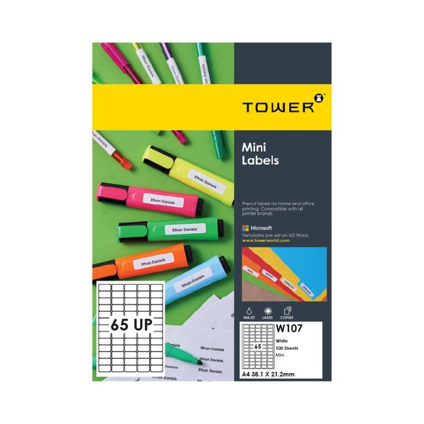 TOWER A4 Self-adhesive Printable Labels -100 Sheets
