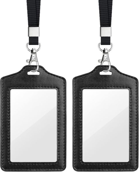 Double-Sided Clear PU Leather ID Badge Name Card Holder- 2 Piece