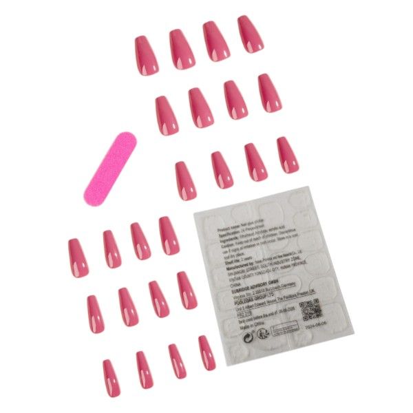 24 Piece - Coffin-Shaped Artificial Nails - Hot Pink