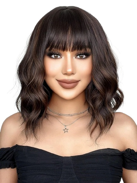 Natural Short Curly Synthetic Wig With Fringe