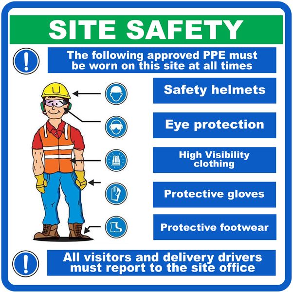 Site Safety: The Following Approved PPE Must Be Worn - 80 x 80cm Sign