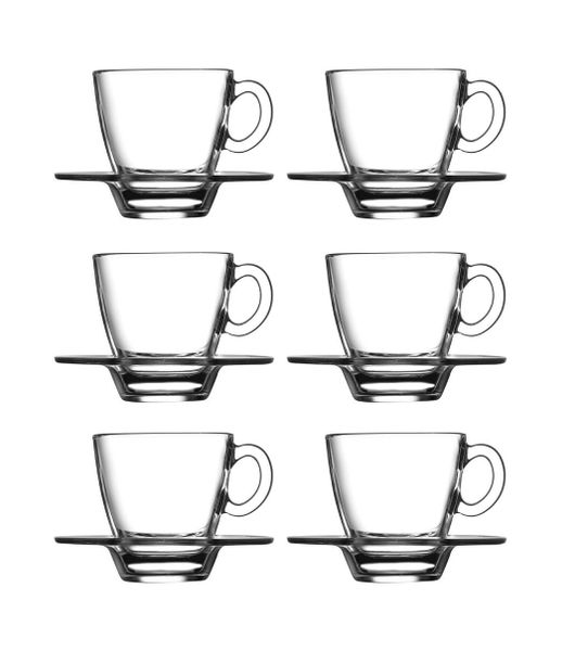 Cup &amp; Saucer set 12 Pieces Glass Espresso Aqua 95756