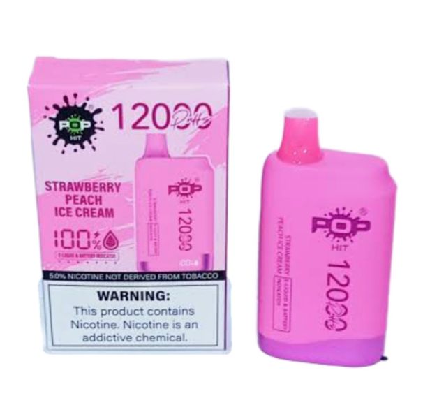 Pop Hit 12000 Puff Disposable Vape - Strawberry Peach Ice-Cream (Pack of 2)