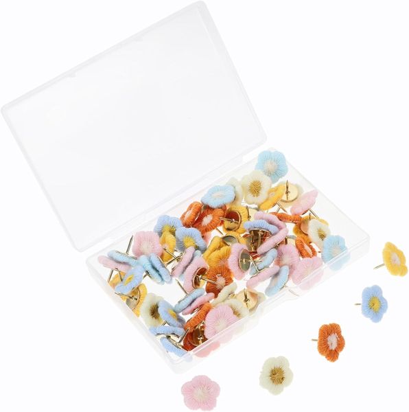 60pcs Flower-Shaped Push Pins for Cork Board Decorative Embroidered