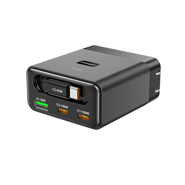 BezosMax 100W GaN Fast Charger with 70cm Retractable USB C Cable for Travel