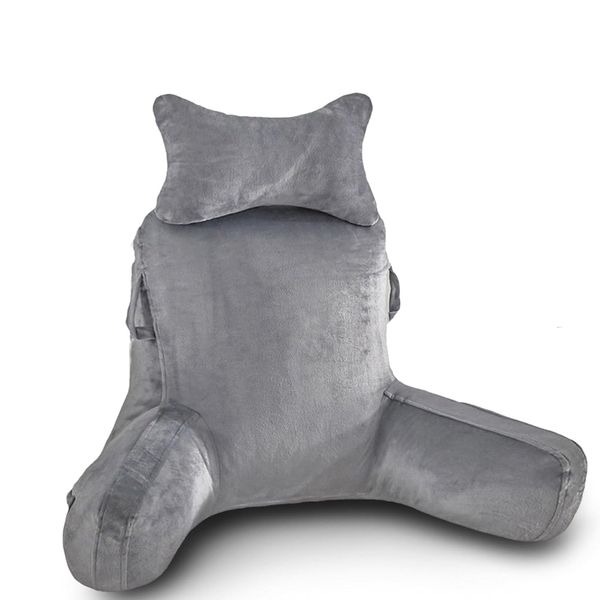 Deluxe Comfort Reading Pillow with Removable Neck Roll &amp; Side Pockets