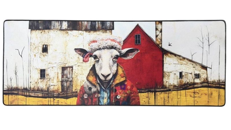 Versatile Desk/Kitchen/Bar Mat - Hippy Sheep on Farm