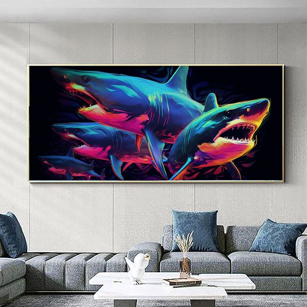 Canvas Wall Art -Electric Shark Abstract - 0839